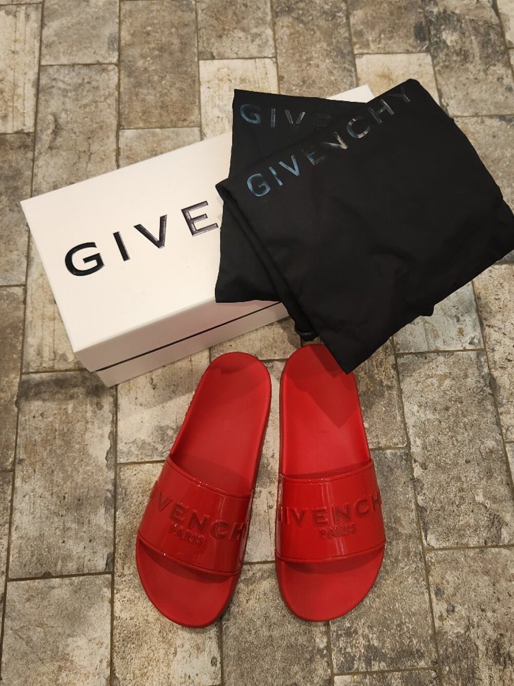 Red Givenchy Paris Logo-Embossed Sandals